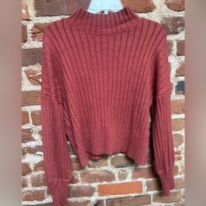 Oxblood Red Mock Neck Cropped Sweater-90s style